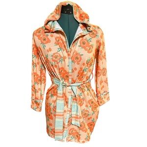 MATILDA JANE GIRL’S Hooded Belted ROBE Floral & Stripes SZ M8/10